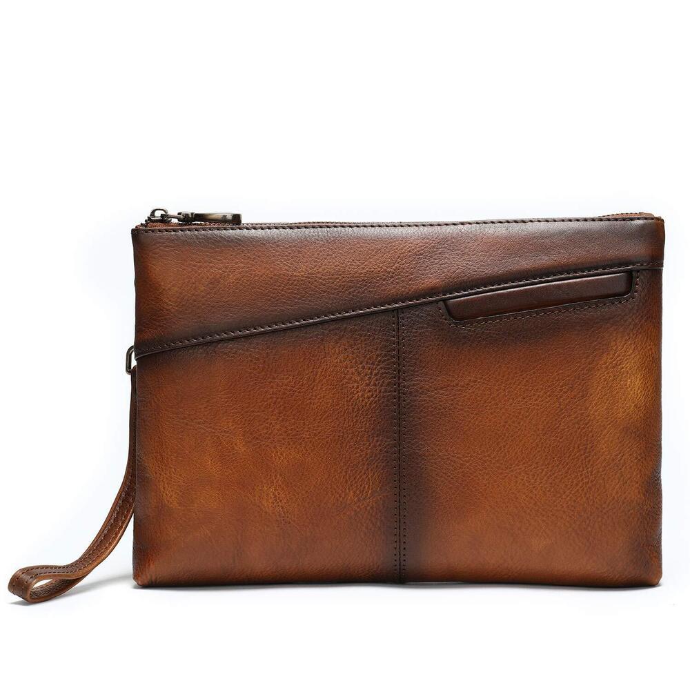 9887 Leather Clutch Bag Man Purse Handbag 12 inches Large Hand Bag Big
